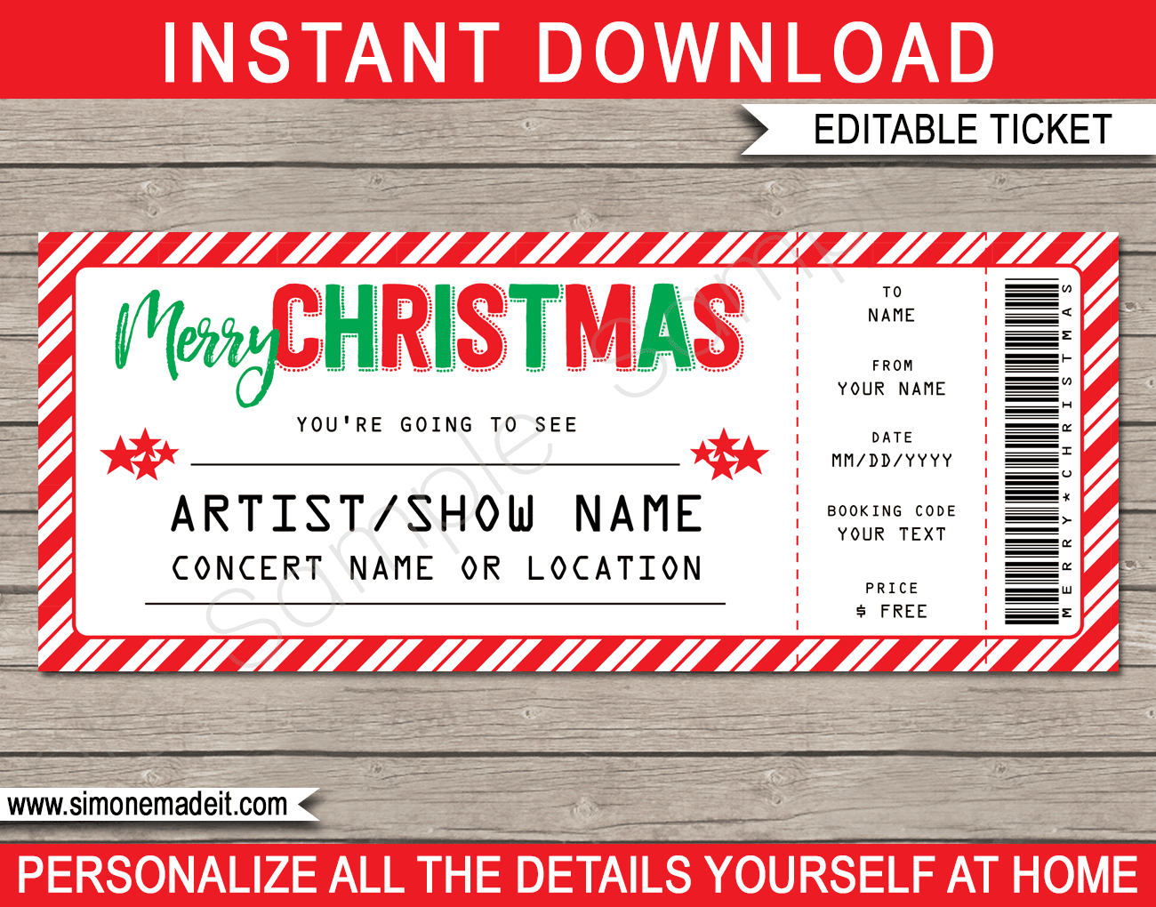 Christmas Hockey Ticket Template  Printable Game Ticket Gift Ideas