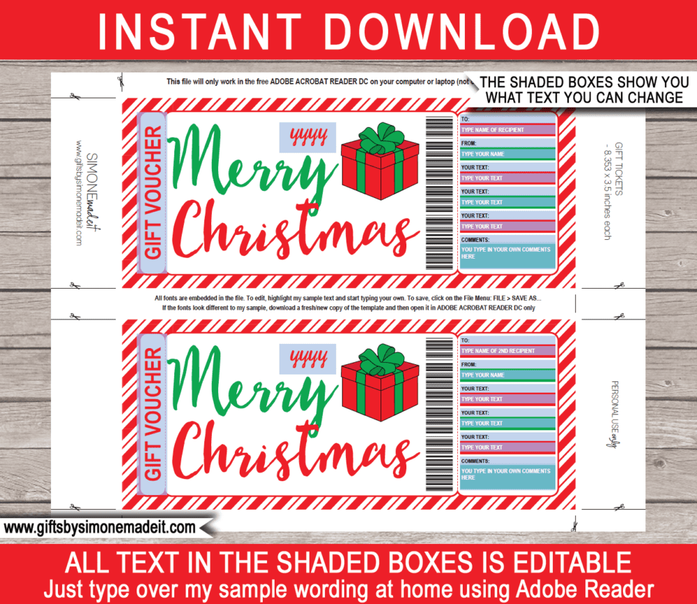 Christmas Gift Voucher Template | Editable & Printable Gift Certificate | Personalized Custom Gift Card | Instant Download via giftsbysimonemadeit.com