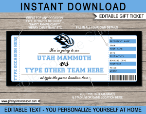 Printable Utah Mammoth Gift Ticket Template