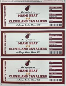 Miami Heat vs Cleveland Cavaliers Gift Tickets - Instant Download - DIY Editable Template