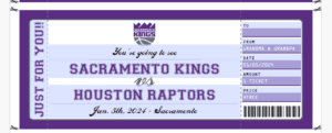 Game Ticket Gift Idea for Sacramento Kings vs Houston Raptors
