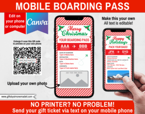 Mobile Christmas Boarding Pass Template | Text Message Gift Ticket | Instant Download | Digital Plane Ticket Gift Idea | Flight Coupon | via giftsbysimonemadeit.com