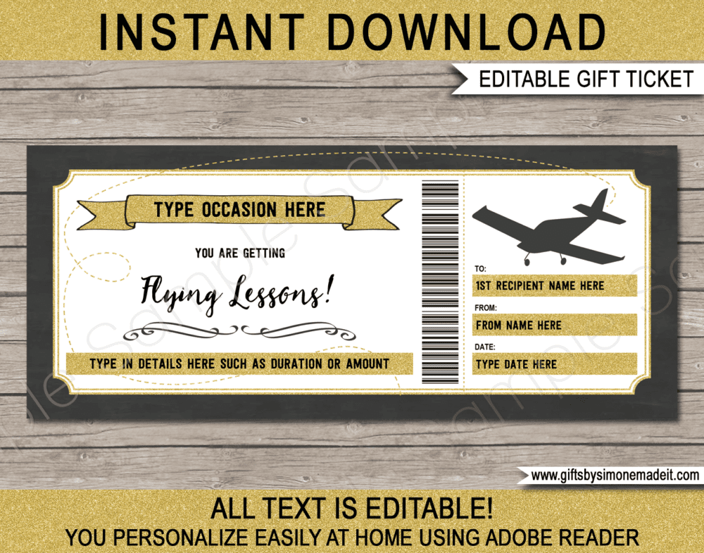 Flying Lessons Gift Certificate Template | Pilot Training Gift Voucher Ticket Card ​| Discovery Flight | DIY Printable with Editable Text | INSTANT DOWNLOAD via giftsbysimonemadeit.com