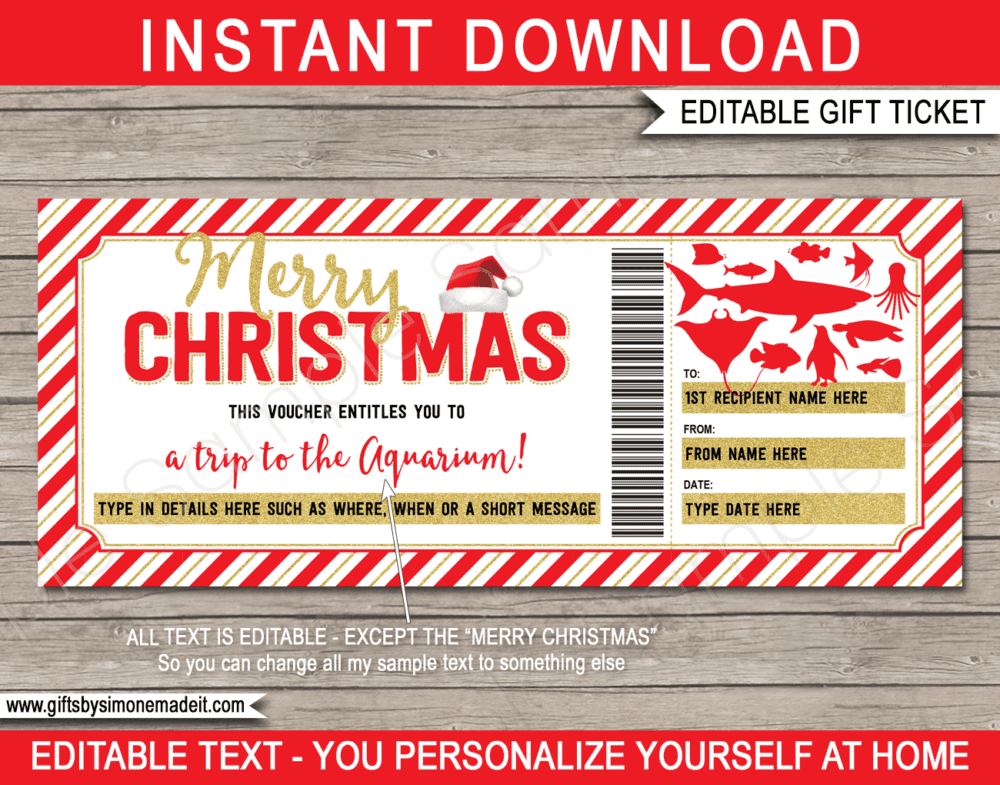Christmas Aquarium Gift Certificate Template | Printable Gift Ticket, Voucher, Card with Editable Text | INSTANT DOWNLOAD via giftsbysimonemadeit.com