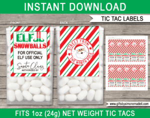 Elf on the Shelf Snowball Fight Template | Christmas Tic Tac Labels | Printable Elf Props | Christmas Elf Ideas for kids | INSTANT DOWNLOAD via giftsbysimonemadeit.com