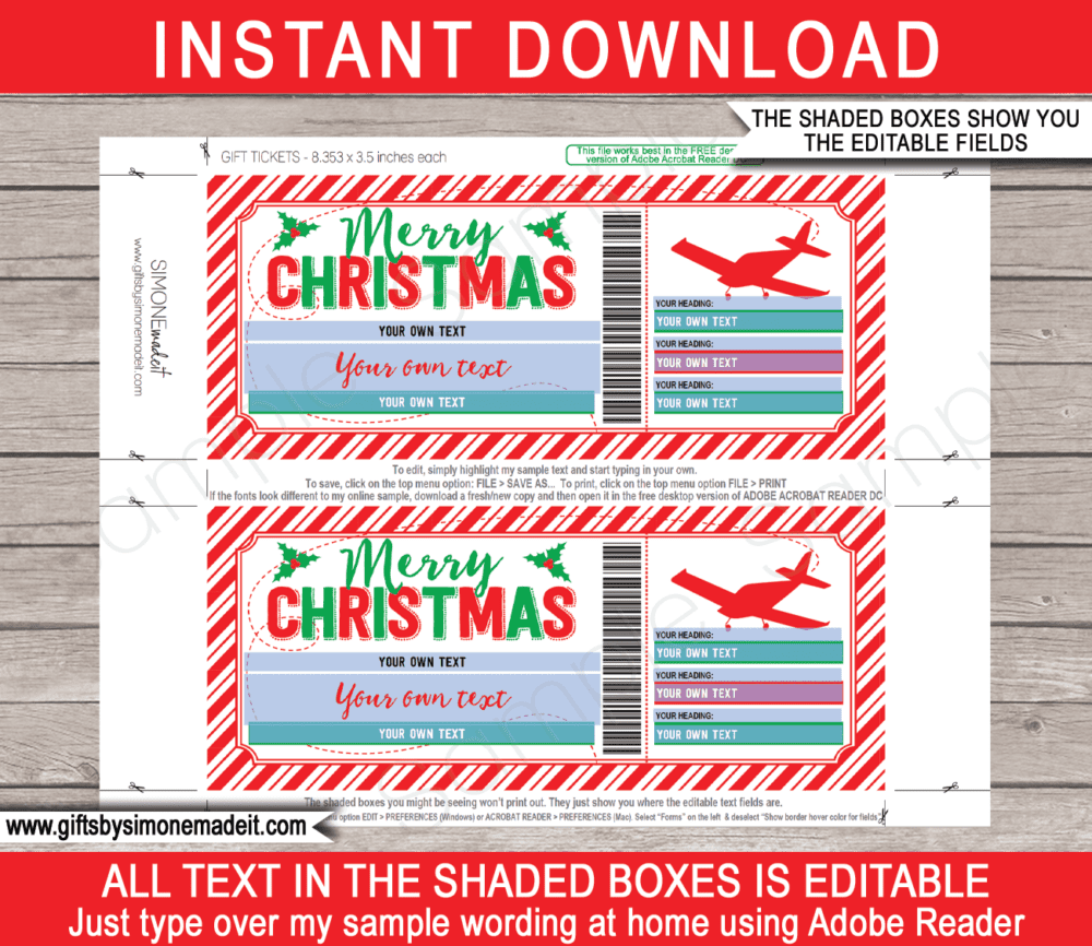 Christmas Flying Lessons Voucher Template | Pilot Training Gift Certificate Voucher Ticket Card ​| Discovery Flight | DIY Printable with Editable Text | INSTANT DOWNLOAD via giftsbysimonemadeit.com