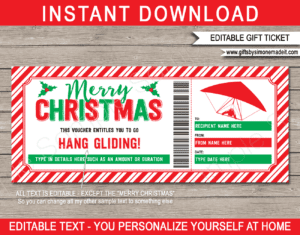 Christmas Hang Gliding Voucher Template | Printable Gift Certificate Coupon | DIY Editable Ticket | INSTANT DOWNLOAD via giftsbysimonemadeit.com