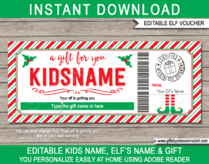 Elf on the Shelf Gift Certificate Template | Printable Christmas Card for kids | DIY Editable & Printable Gift Voucher | Instant Download via giftsbysimonemadeit.com