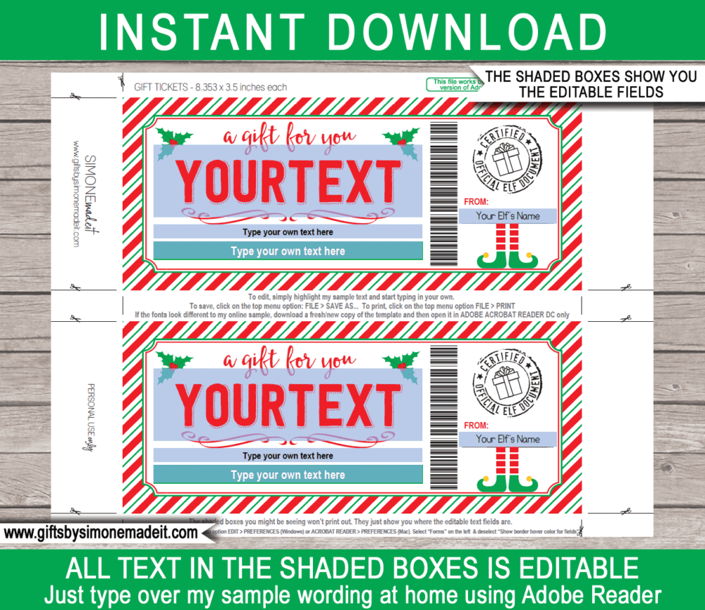 Elf on the Shelf Gift Certificate Template | Printable Christmas Card for kids | DIY Editable & Printable Gift Voucher | Instant Download via giftsbysimonemadeit.com
