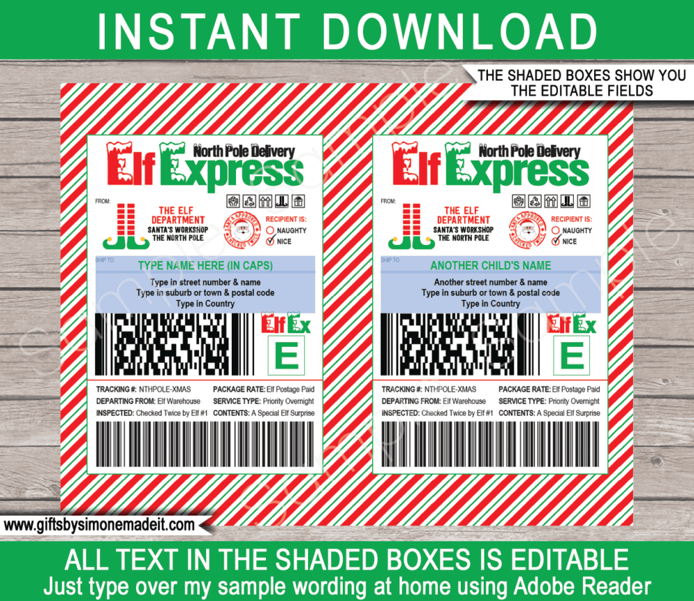 Elf Shipping Labels Template Elf On The Shelf Arrival Package Kit