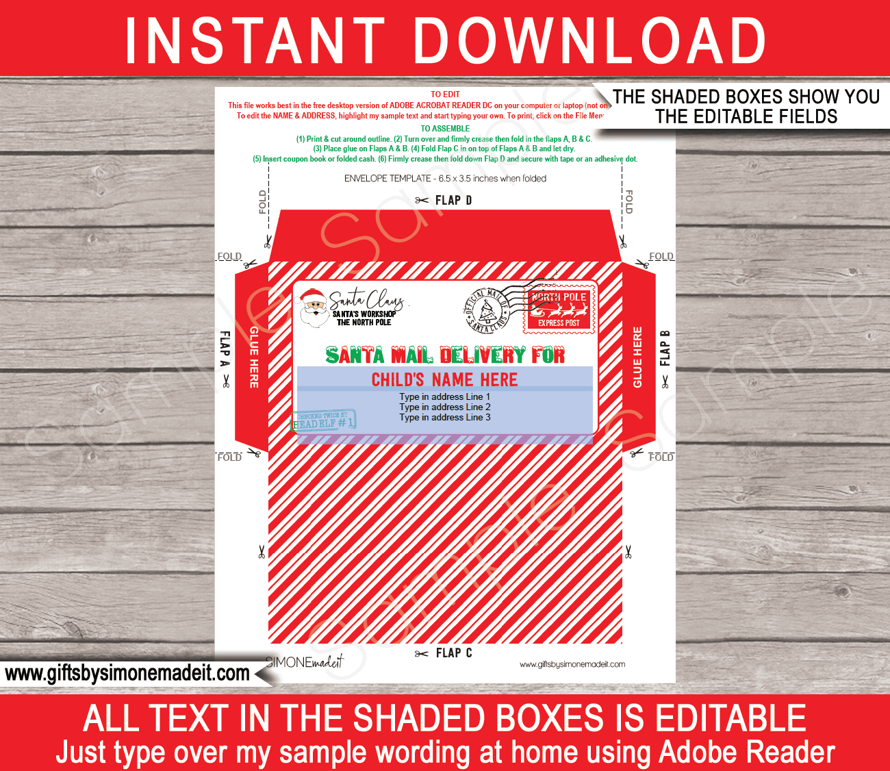 Christmas Gift Labels Template (Santa Claus) - red & green