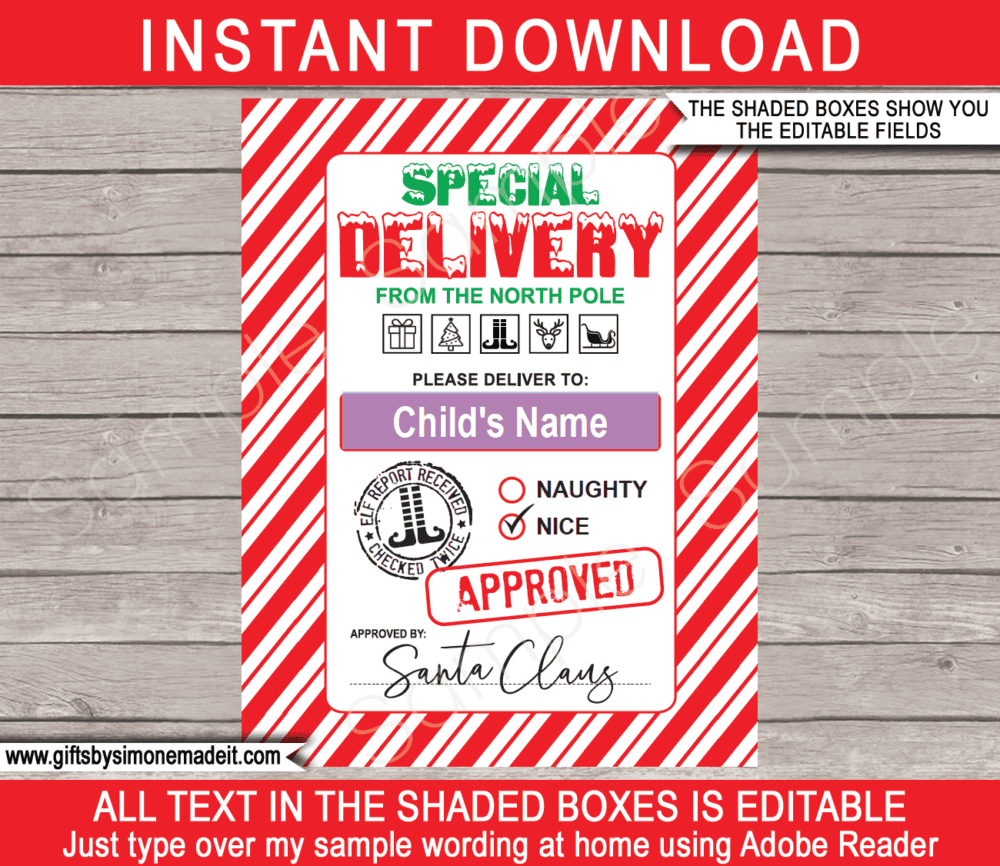From Santa Gift Tag Template from Santa Claus | Printable Christmas Gift Label | Santa's Workshop North Pole | Special Delivery Gift | DIY Custom Editable Text | INSTANT DOWNLOAD via giftsbysimonemadeit.com