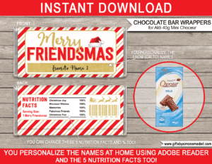 Friendsmas Chocolate Bar Wrappers Template | Printable Aldi 40g Mini Choceur Label | Easy Gift Idea for Friends this Christmas | DIY with Editable Text | INSTANT DOWNLOAD via giftsbysimonemadeit.com