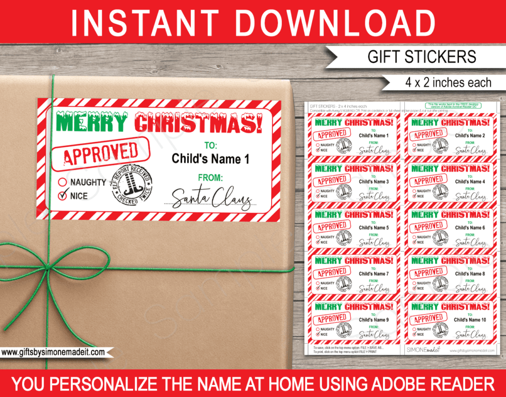 Printable From Santa Gift Tags Template | Editable Christmas Gift Labels Stickers from Santa's Workshop from in the North Pole | INSTANT DOWNLOAD via giftsbysimonemadeit.com