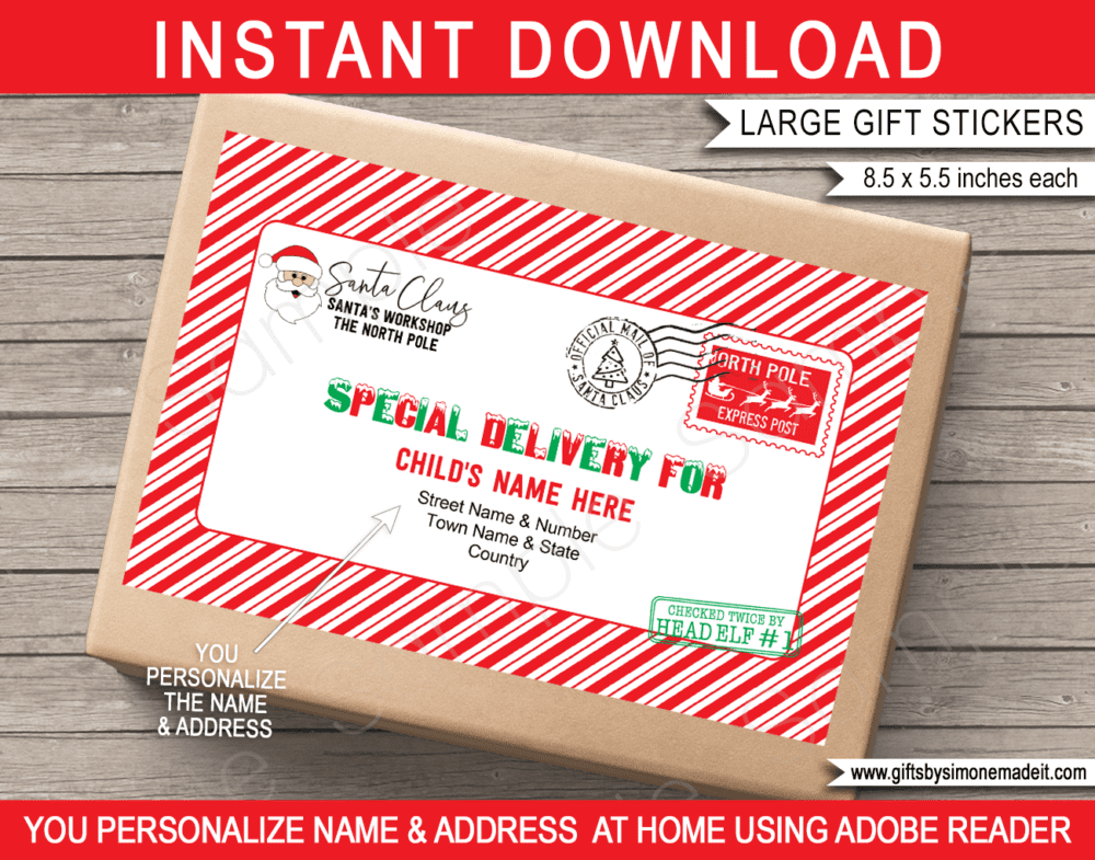 Address Labels from Santa Template | Printable Christmas Gift Tag | North Pole Mail Stickers | Santa's Workshop | DIY Custom Editable Text | INSTANT DOWNLOAD via giftsbysimonemadeit.com