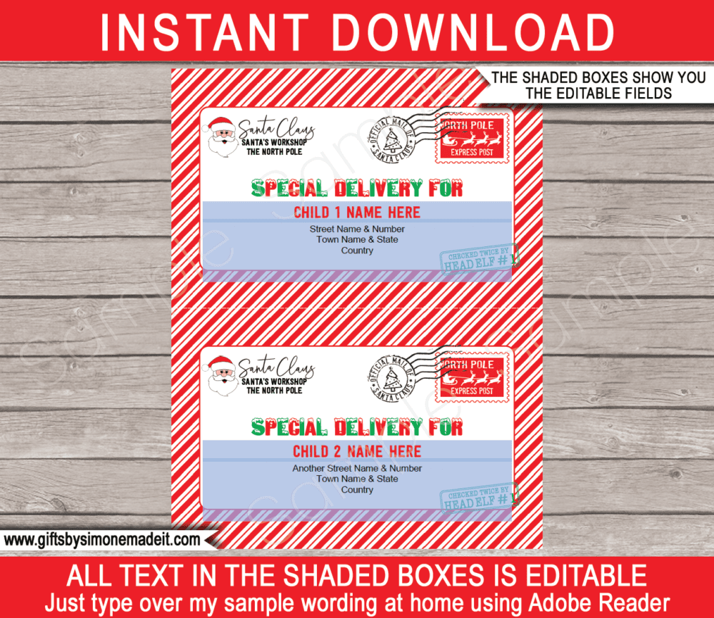 Address Labels from Santa Template | Printable Christmas Gift Tag | North Pole Mail Stickers | Santa's Workshop | DIY Custom Editable Text | INSTANT DOWNLOAD via giftsbysimonemadeit.com