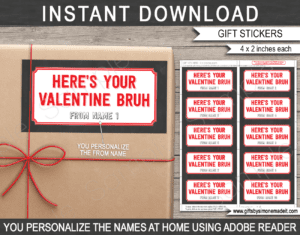 Here's your Valentine Bruh Stickers Template for older boys | Personalized Labels | Teen Teenager Kids Tags Stickers | School Class Gift Idea | Children Valentine's Day Gifts | DIY Printable Gift Labels with Editable Text | INSTANT DOWNLOAD via giftsbysimonemadeit.com