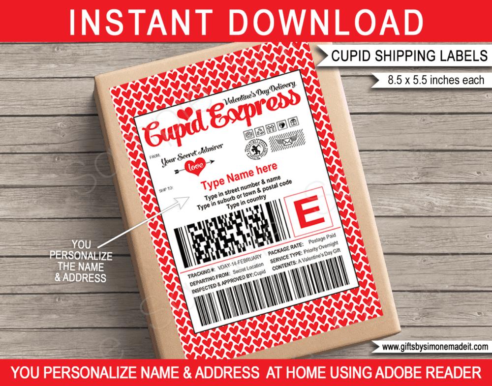 Printable Valentine Labels from a Secret Admirer Template | Personalized Gift Tags | FedEx Style Shipping Labels | Name & Address Delivery Mailing Labels for Adults Older Kids Teenagers | DIY Custom Editable Text | INSTANT DOWNLOAD via giftsbysimonemadeit.com