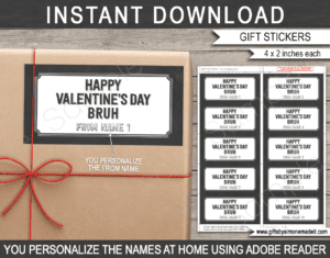 Happy Valentine's Day Bruh Stickers Template for older boys | Personalized Labels | Valentine Gift Labels Template | Teen Teenager Kids Tags Stickers | School Class Gift Idea | Children Valentine's Day Gifts | DIY Printable with Editable Text | INSTANT DOWNLOAD via giftsbysimonemadeit.com