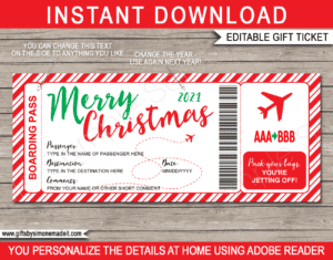 Fake Christmas Plane Ticket template | Fake Boarding Pass | Editable & Printable Template | INSTANT DOWNLOAD via giftsbysimonemadeit.com