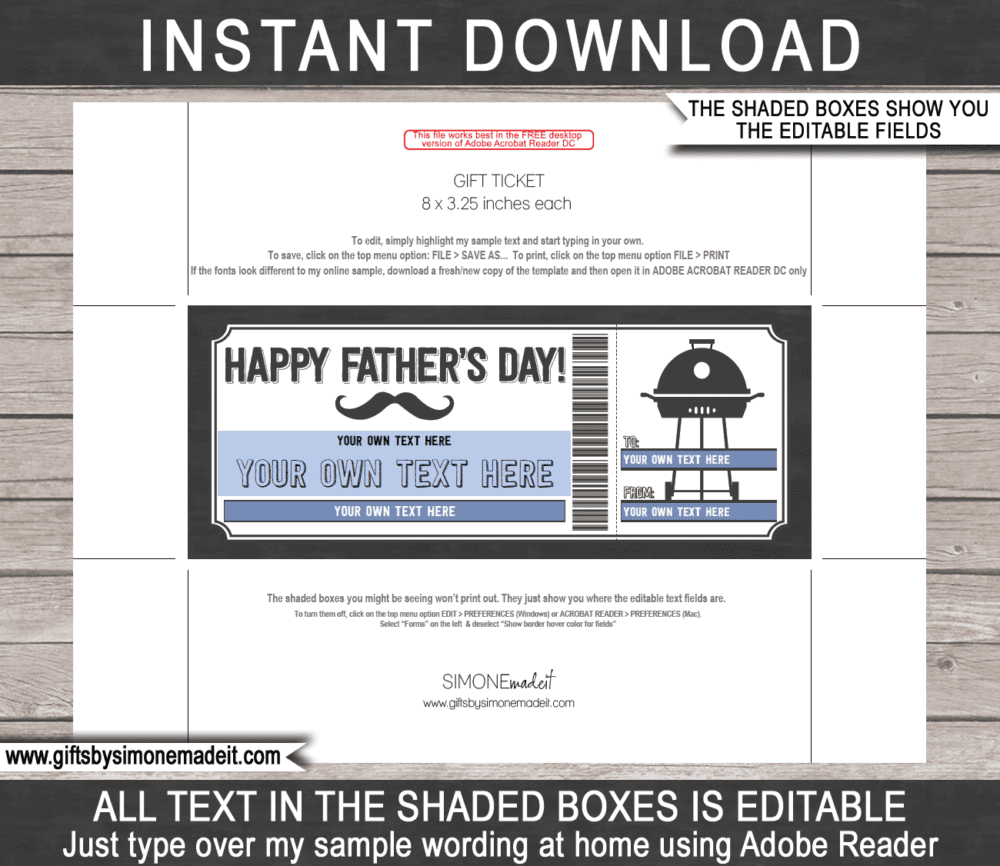 Fathers Day BBQ Gift Voucher Template | DIY Printable Gift Coupon, Certificate, Card Gift Idea for Dad | Editable Text | INSTANT DOWNLOAD via giftsbysimonemadeit.com