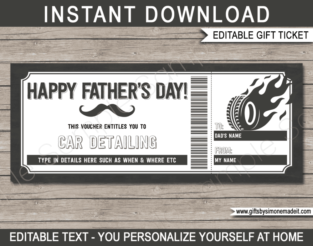 Fathers Day Car Detailing Coupon Template | Printable Gift Voucher, Certificate, Card Gift Idea for Dad | Editable Text | INSTANT DOWNLOAD via giftsbysimonemadeit.com