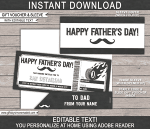 Fathers Day Car Detailing Coupon & Ticket Sleeve | Printable Gift Voucher, Certificate, Card Gift Idea for Dad | Editable Text | INSTANT DOWNLOAD via giftsbysimonemadeit.com