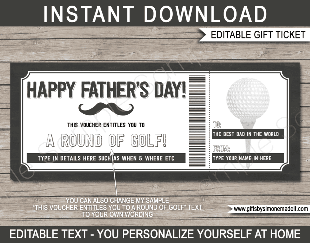 Fathers Day Round of Golf Coupon Template | Printable Gift Ticket Certificate Voucher Card Idea for Dad | Editable Text | INSTANT DOWNLOAD via giftsbysimonemadeit.com