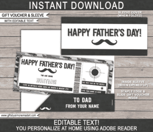 Fathers Day Hunting Trip Ticket Template & Sleeve | Printable Gift Certificate Voucher Card Idea for Dad | Editable Text | INSTANT DOWNLOAD via giftsbysimonemadeit.com