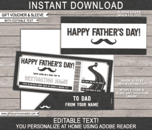 Fathers Day Road Trip Ticket Coupon & Sleeve | Printable Gift Certificate Voucher Card Idea for Dad | Editable Text | INSTANT DOWNLOAD via giftsbysimonemadeit.com
