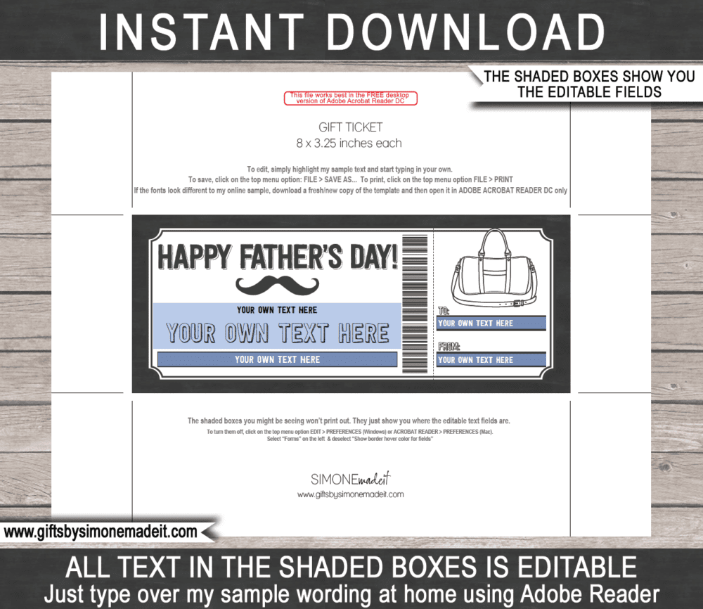 Fathers Day Weekend Getaway Gift Voucher | Printable Coupon for Hotel Reservation, Overnight Stay, Surprise Trip | Gift Certificate Card Ticket | Gift Idea for Dad | Editable Text | INSTANT DOWNLOAD via giftsbysimonemadeit.com