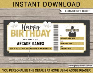 Printable Birthday Video Arcade Game Ticket Template | Video Game Console Gift Voucher Coupon Certificate | DIY Editable text | INSTANT DOWNLOAD via giftsbysimonemadeit.com