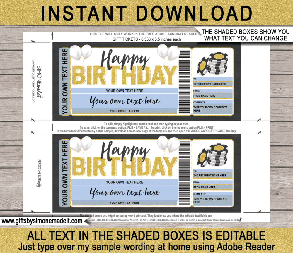Birthday Las Vegas Trip Travel Ticket Template | Getaway, Vacation or Holiday | Surprise Reveal Idea | DIY Printable with Editable Text | INSTANT DOWNLOAD via giftsbysimonemadeit.com