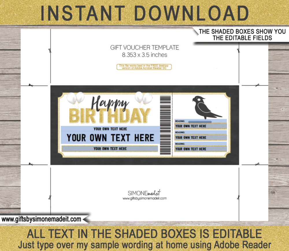 Birthday Pet Bird Gift Certificate Template | Printable Gift Voucher | Surprise Parrot, Budgie, Parakeet, Canary | Polly Want a Cracker | DIY Editable text | INSTANT DOWNLOAD via giftsbysimonemadeit.com
