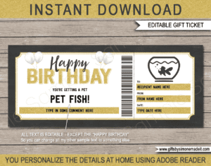 Birthday Pet Fish Gift Certificate Template | Printable Goldfish Gift Voucher | Surprise Fish Nemo | Tropical Fish | Fish Tank Aquarium | DIY Editable text | INSTANT DOWNLOAD via giftsbysimonemadeit.com