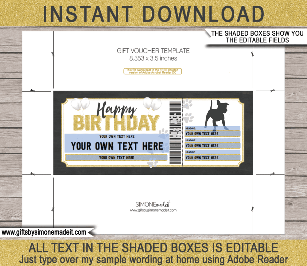 Printable Birthday Puppy Dog Gift Certificate Template | Pet Adoption Voucher | Surprise Dog | We're Getting a Puppy | Dog Sitting Services | Dog Training | DIY Editable text | INSTANT DOWNLOAD via giftsbysimonemadeit.com