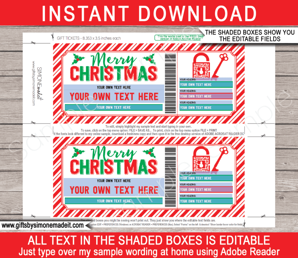 Christmas Escape Room Ticket Template | Puzzle Room, Riddle, Breakout Room, Adventure | Gift Voucher Certificate | DIY Editable text | INSTANT DOWNLOAD via giftsbysimonemadeit.com