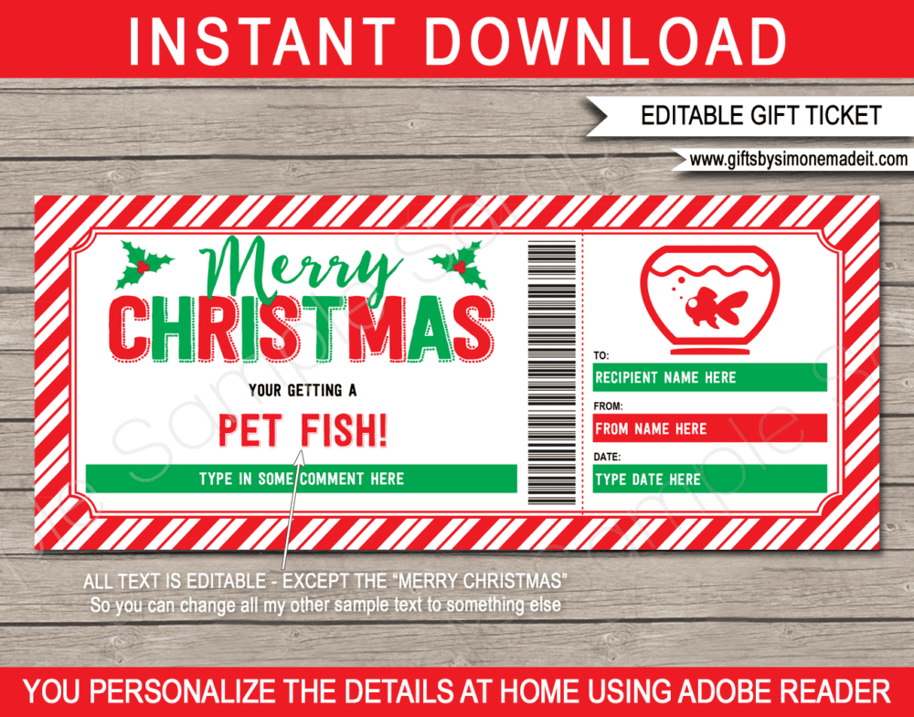 Christmas Pet Fish Gift Certificate Template | Printable Goldfish Gift Voucher | Surprise Fish | Fish Tank Aquarium | DIY Editable text | INSTANT DOWNLOAD via giftsbysimonemadeit.com