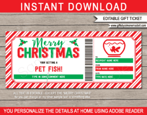 Christmas Pet Fish Gift Certificate Template | Printable Goldfish Gift Voucher | Surprise Fish | Fish Tank Acquarium | DIY Editable text | INSTANT DOWNLOAD via giftsbysimonemadeit.com