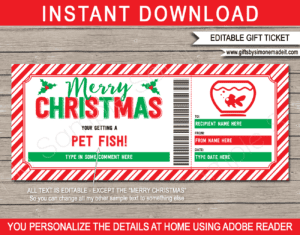 Christmas Pet Fish Gift Certificate Template | Printable Goldfish Gift Voucher | Surprise Fish | Fish Tank Aquarium | DIY Editable text | INSTANT DOWNLOAD via giftsbysimonemadeit.com