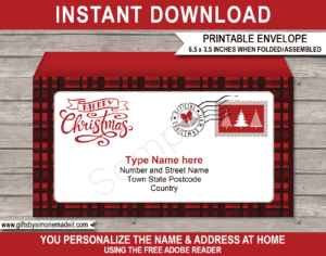 Printable Christmas Envelope Template | Buffalo Plaid | North Pole Post | Christmas Mail | Personalized Christmas Letter | DIY Editable Text | Last Minute | Kids and Family | Instant Download via giftsbysimonemadeit.com