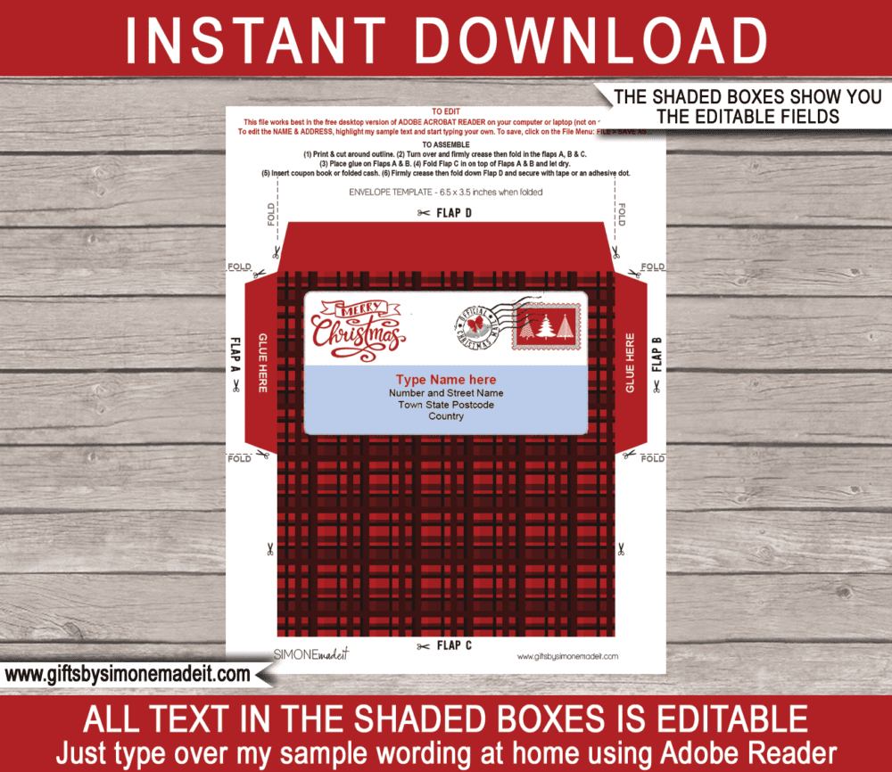 Printable Christmas Envelope Template | Buffalo Plaid | North Pole Post | Christmas Mail | Personalized Christmas Letter | DIY Editable Text | Last Minute | Kids and Family | Instant Download via giftsbysimonemadeit.com