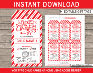Printable Christmas Gift Tags Template | Santa Gift Labels | Custom Tags from Santa's Workshop in the North Pole | Santa Claus | DIY Editable Text | INSTANT DOWNLOAD via giftsbysimonemadeit.com