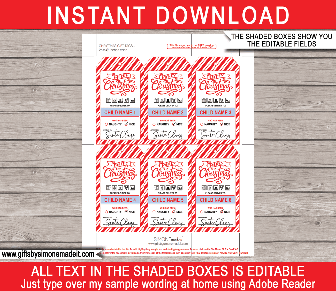 Christmas Gift Tags with Trees Printable Editable - Instant