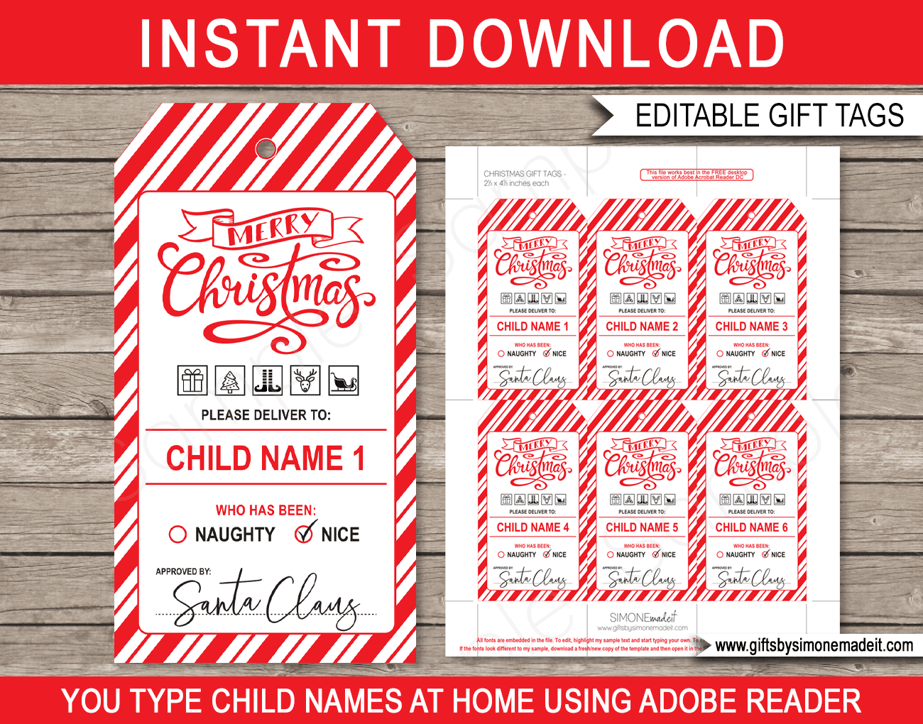 Free printable Christmas tree name tags. The template can also be