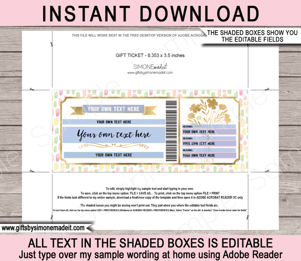 Printable Gift Voucher for Mom Template | Mothers Day Gift Certificate | Gift Card | Experience or Last Minute Gift Idea | Flower Bouquet | INSTANT DOWNLOAD via giftsbysimonemadeit.com